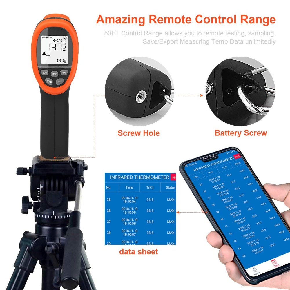 Industrial Infrared Laser - BTMETER Digital Pyrometer Non-Contact IR Thermometer